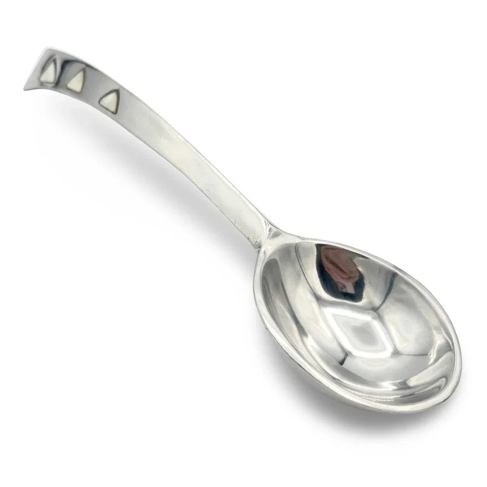 Towle Silversmiths Mother of Pearl Inlay Aluminum Salad Serving Spoon Silver MCM